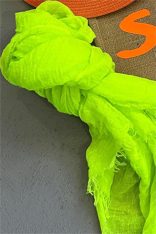 Dipmoda kadın neon yeşil müslin kumaş şal pareo DPMHT02