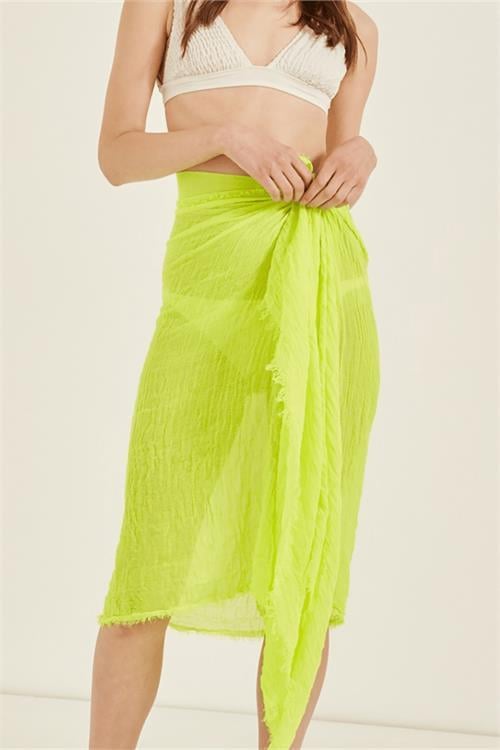 Dipmoda kadın neon yeşil müslin kumaş şal pareo DPMHT02