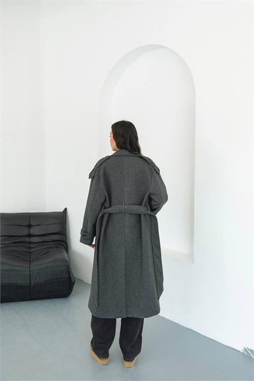 Dipmoda kadın omuz detaylı antrasit kaşe kaban DPMYLK34