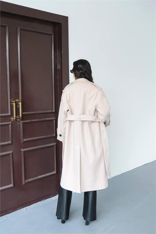 Dipmoda kadın omuz detaylı bej kaşe kaban DPMYLK34