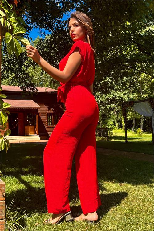 Dipmoda kadın orange kruvaze yaka kuşaklı yeni sezon ayrobin tulum SHNZ22 