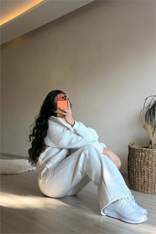 Dipmoda kadın oversize 3 iplik cepli eşofman takımı NM029