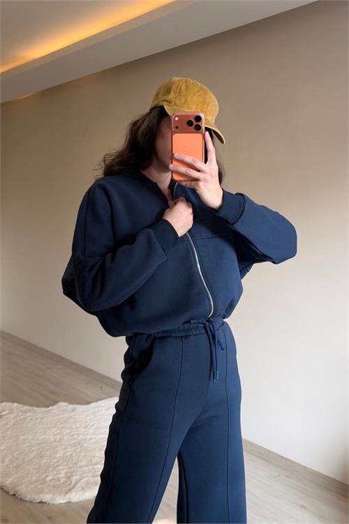 Dipmoda kadın oversize 3 iplik cepli eşofman takımı NM029