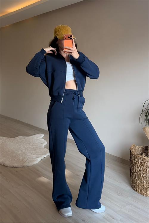 Dipmoda kadın oversize 3 iplik cepli eşofman takımı NM029