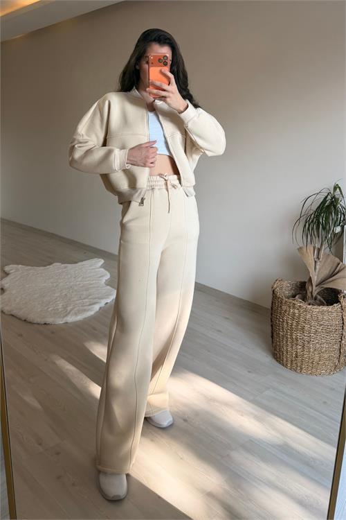 Dipmoda kadın oversize 3 iplik cepli eşofman takımı NM029