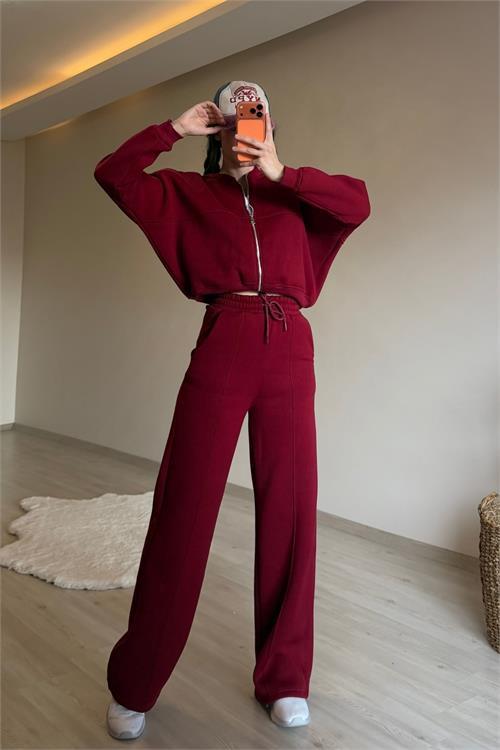 Dipmoda kadın oversize 3 iplik cepli eşofman takımı NM029