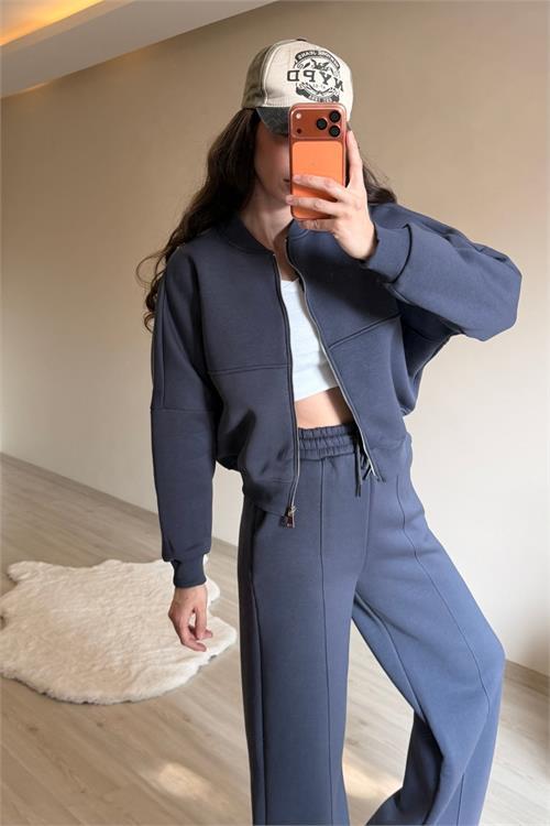 Dipmoda kadın oversize 3 iplik cepli eşofman takımı NM029