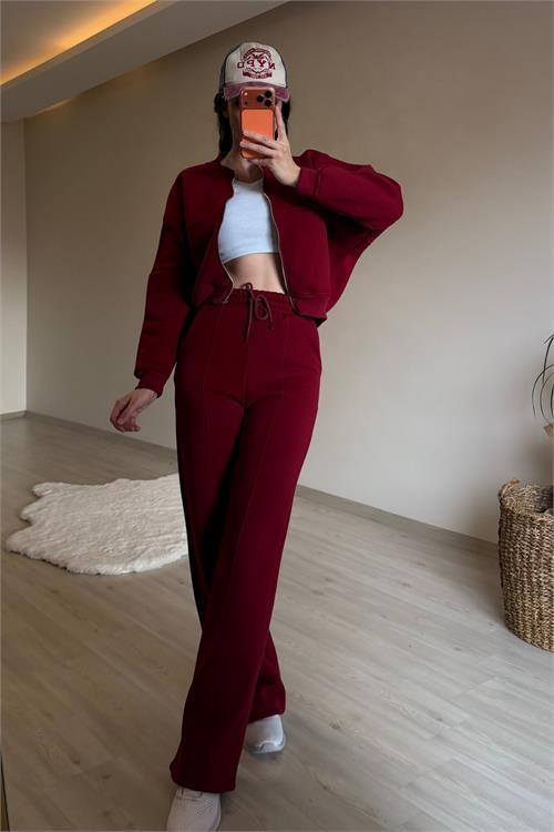 Dipmoda kadın oversize 3 iplik cepli eşofman takımı NM029