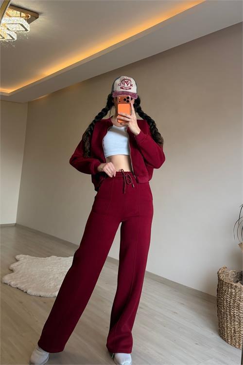 Dipmoda kadın oversize 3 iplik cepli eşofman takımı NM029