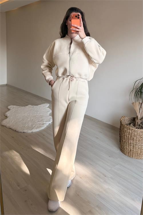 Dipmoda kadın oversize 3 iplik cepli eşofman takımı NM029