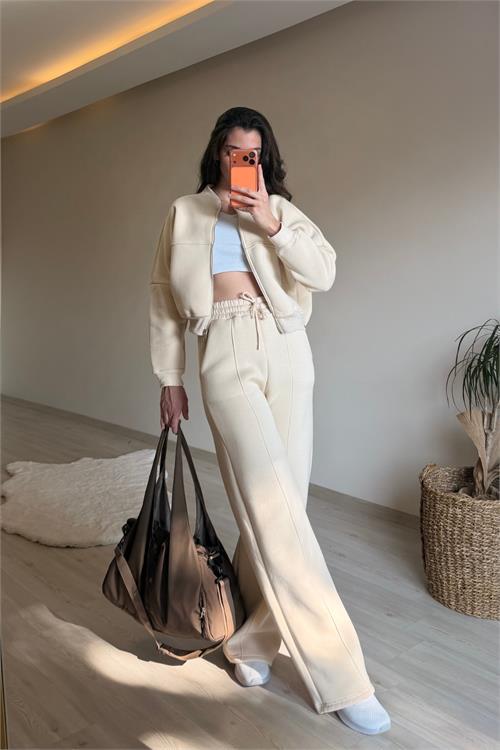 Dipmoda kadın oversize 3 iplik cepli eşofman takımı NM029