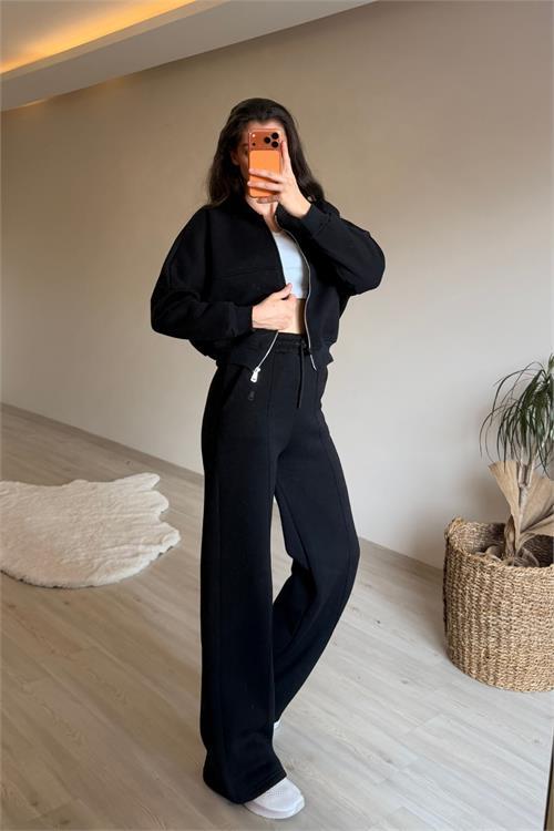 Dipmoda kadın oversize 3 iplik cepli eşofman takımı NM029