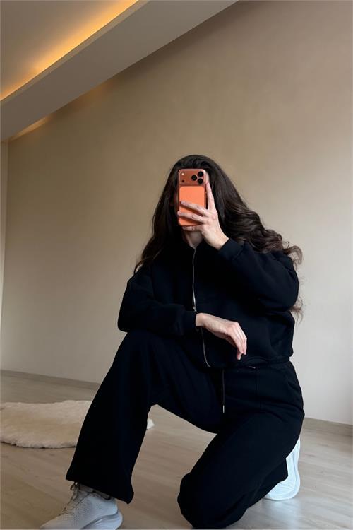 Dipmoda kadın oversize 3 iplik cepli eşofman takımı NM029