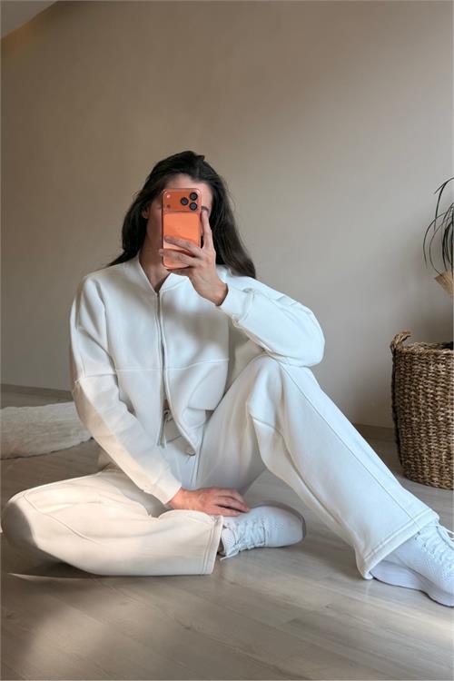 Dipmoda kadın oversize 3 iplik cepli eşofman takımı NM029