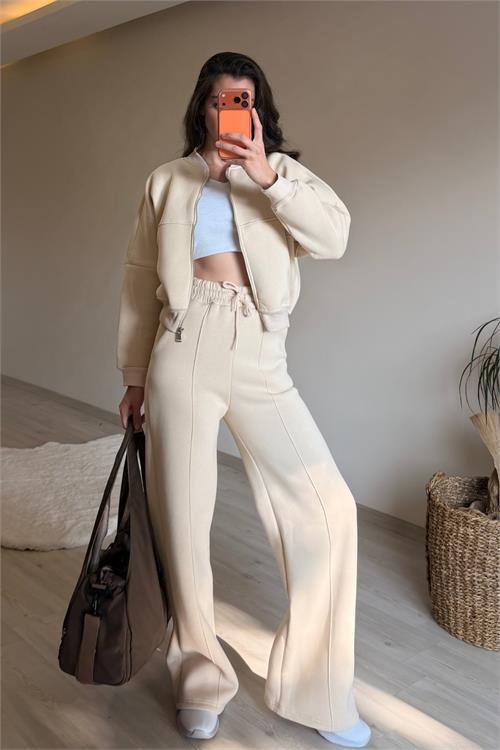 Dipmoda kadın oversize 3 iplik cepli eşofman takımı NM029