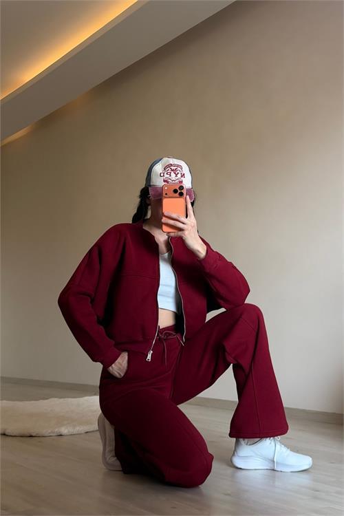 Dipmoda kadın oversize 3 iplik cepli eşofman takımı NM029