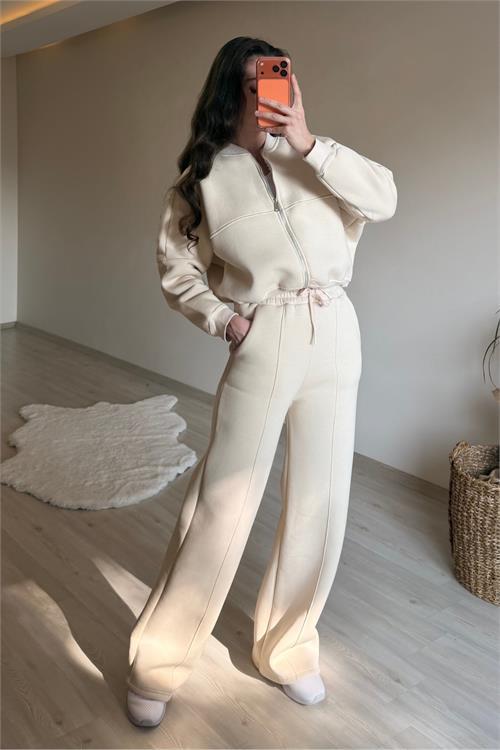 Dipmoda kadın oversize 3 iplik cepli eşofman takımı NM029