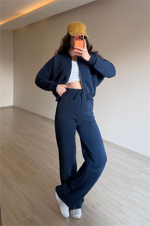 Dipmoda kadın oversize 3 iplik cepli eşofman takımı NM029