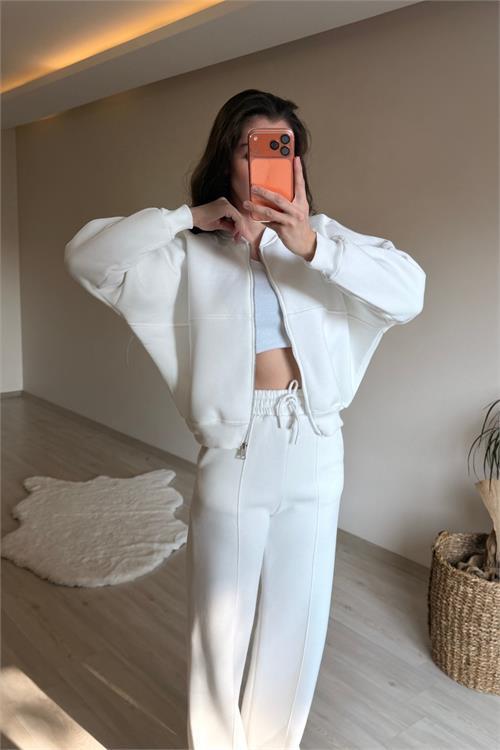 Dipmoda kadın oversize 3 iplik cepli eşofman takımı NM029