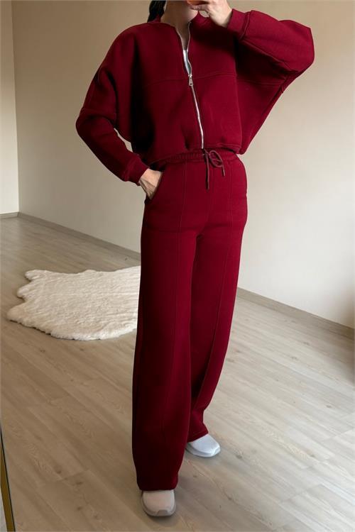 Dipmoda kadın oversize 3 iplik cepli eşofman takımı NM029