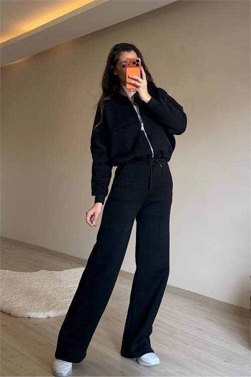 Dipmoda kadın oversize 3 iplik cepli eşofman takımı NM029