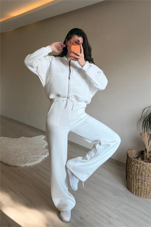 Dipmoda kadın oversize 3 iplik cepli eşofman takımı NM029