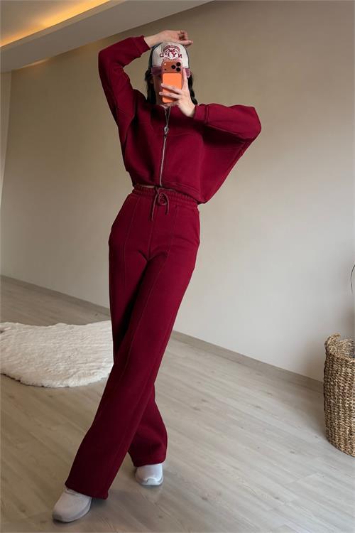 Dipmoda kadın oversize 3 iplik cepli eşofman takımı NM029