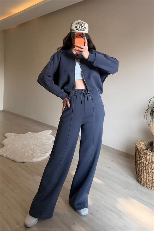 Dipmoda kadın oversize 3 iplik cepli eşofman takımı NM029