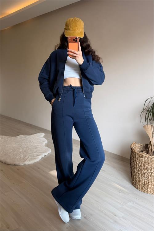 Dipmoda kadın oversize 3 iplik cepli eşofman takımı NM029