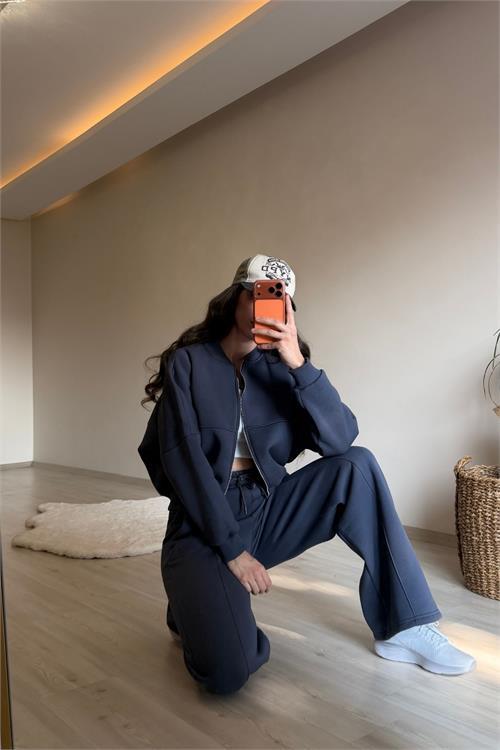 Dipmoda kadın oversize 3 iplik cepli eşofman takımı NM029