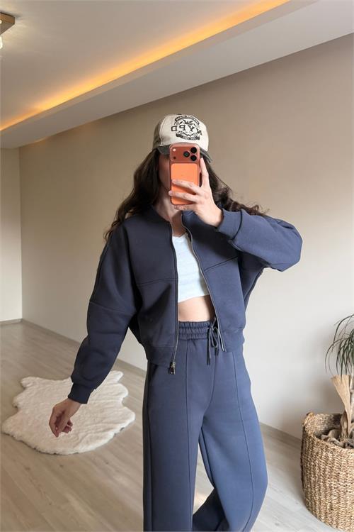 Dipmoda kadın oversize 3 iplik cepli eşofman takımı NM029