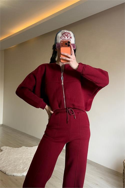 Dipmoda kadın oversize 3 iplik cepli eşofman takımı NM029