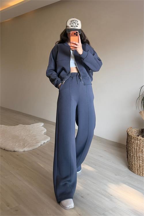 Dipmoda kadın oversize 3 iplik cepli eşofman takımı NM029