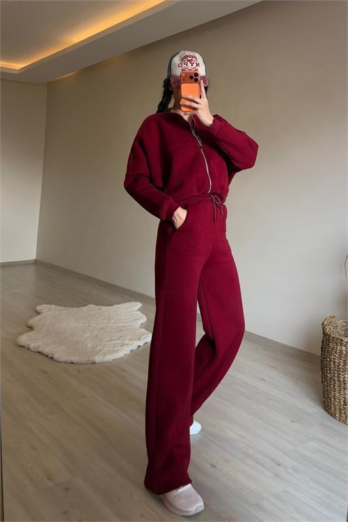 Dipmoda kadın oversize 3 iplik cepli eşofman takımı NM029