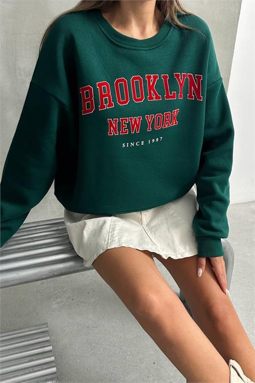 Dipmoda kadın oversize baskılı 3 iplik şardonlu sweatshirt DPG115