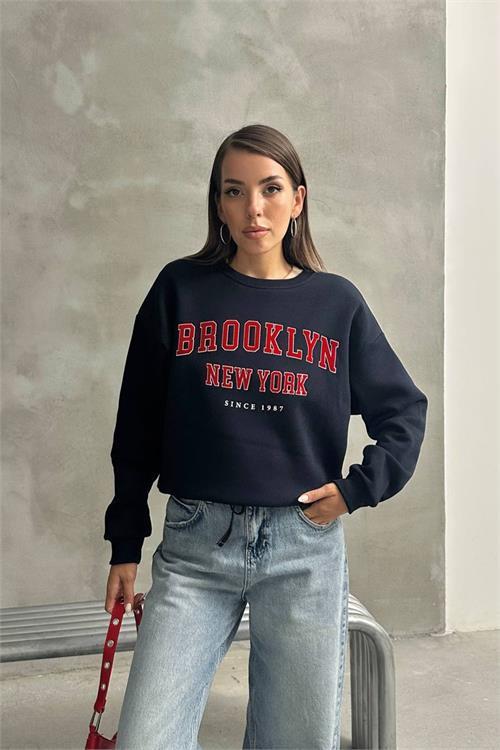 Dipmoda kadın oversize baskılı 3 iplik şardonlu sweatshirt DPG115