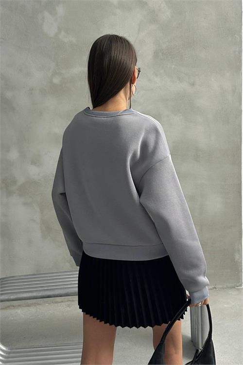 Dipmoda kadın oversize baskılı 3 iplik şardonlu sweatshirt DPG115