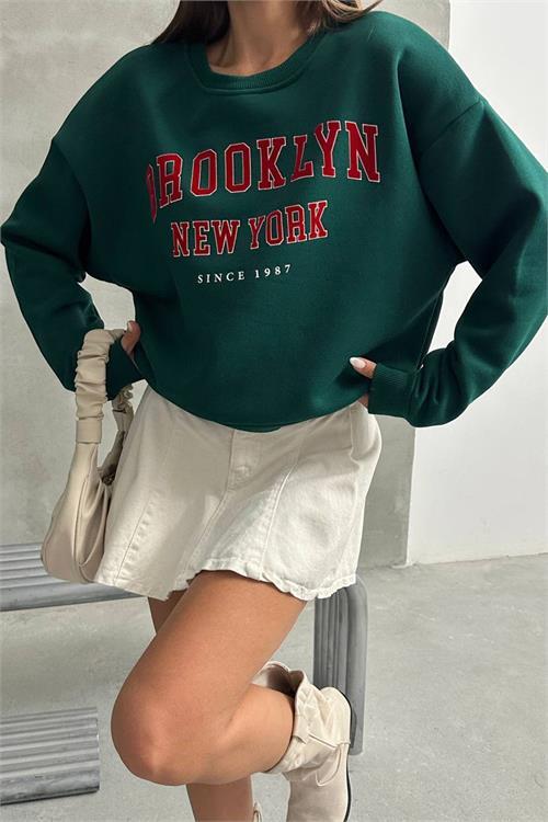 Dipmoda kadın oversize baskılı 3 iplik şardonlu sweatshirt DPG115