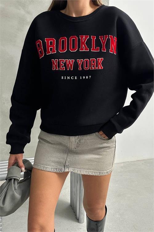 Dipmoda kadın oversize baskılı 3 iplik şardonlu sweatshirt DPG115