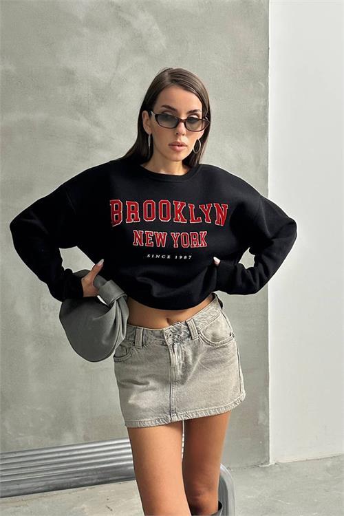 Dipmoda kadın oversize baskılı 3 iplik şardonlu sweatshirt DPG115