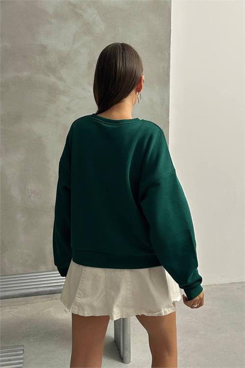 Dipmoda kadın oversize baskılı 3 iplik şardonlu sweatshirt DPG115