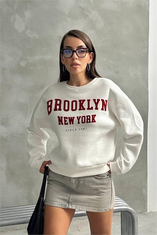 Dipmoda kadın oversize baskılı 3 iplik şardonlu sweatshirt DPG115