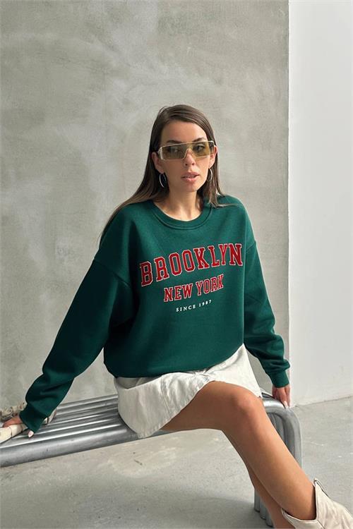 Dipmoda kadın oversize baskılı 3 iplik şardonlu sweatshirt DPG115