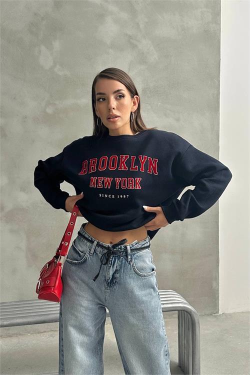 Dipmoda kadın oversize baskılı 3 iplik şardonlu sweatshirt DPG115