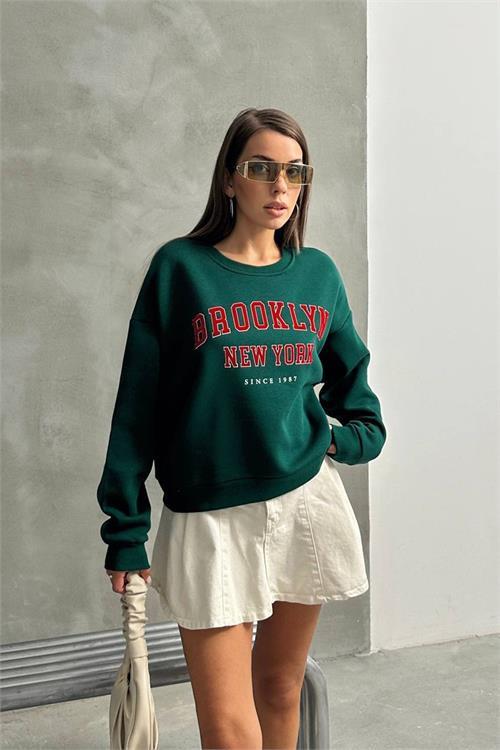 Dipmoda kadın oversize baskılı 3 iplik şardonlu sweatshirt DPG115