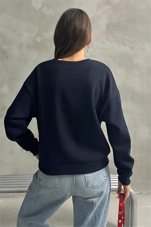 Dipmoda kadın oversize baskılı 3 iplik şardonlu sweatshirt DPG115
