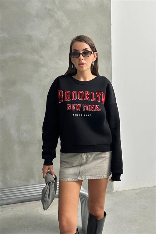 Dipmoda kadın oversize baskılı 3 iplik şardonlu sweatshirt DPG115