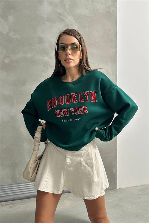Dipmoda kadın oversize baskılı 3 iplik şardonlu sweatshirt DPG115