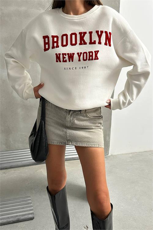 Dipmoda kadın oversize baskılı 3 iplik şardonlu sweatshirt DPG115