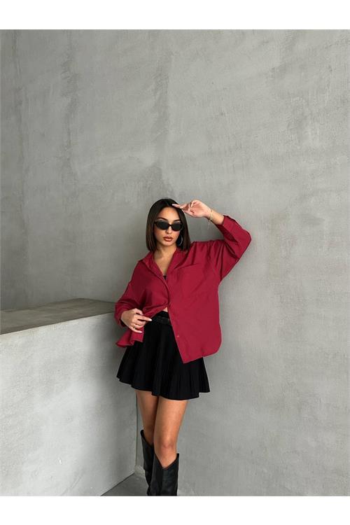Dipmoda kadın oversize cep detaylı poplin gömlek DPNBG072